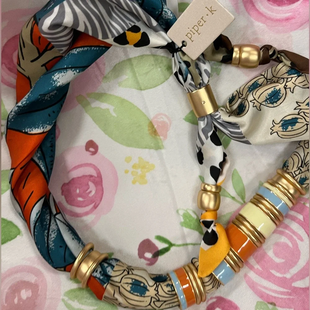 NWT ⚜️🧡💙⚜️ Piper K Adjustable Satin Scarf Necklace